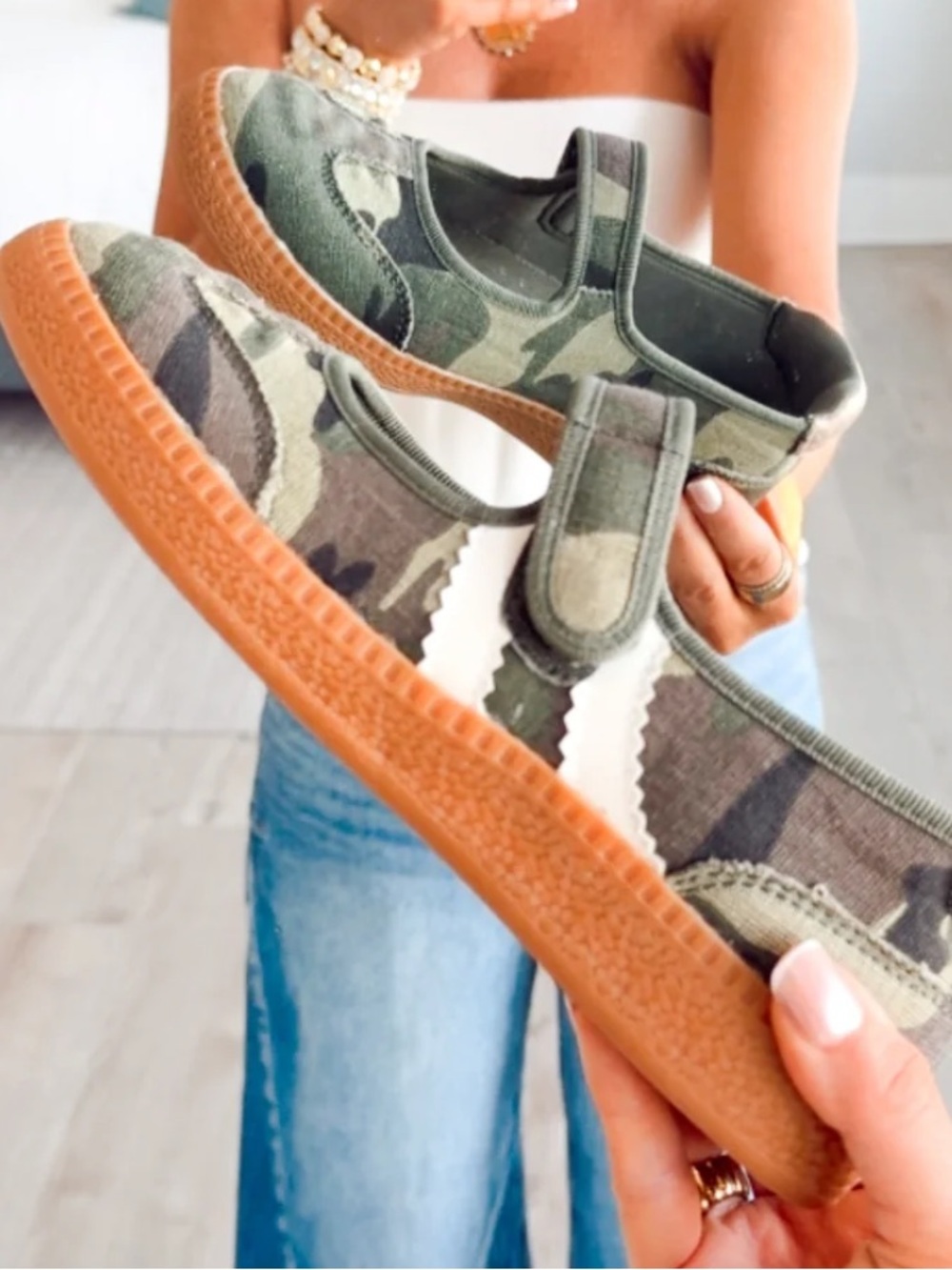Women’s Camo Slip-On Mary Jane Sneakers in Olive Green